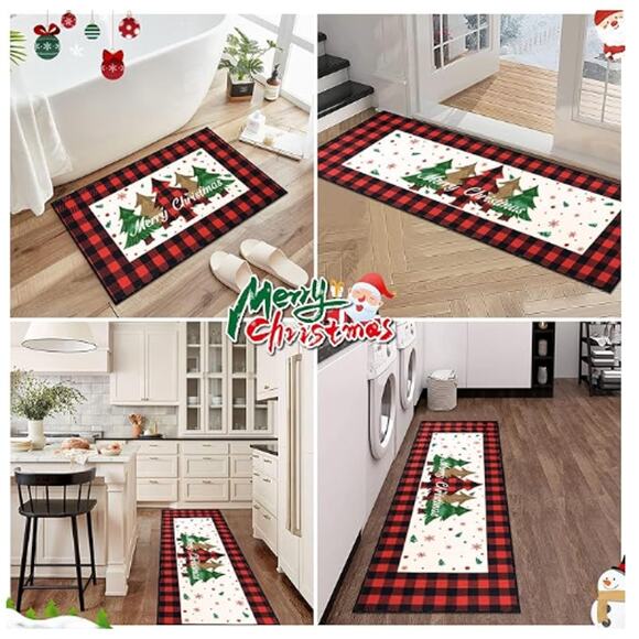 Christmas Kitchen Rug Sets of 3, Farmhouse Tree Floor Mats Non Skid Washable - Picture 4 of 7